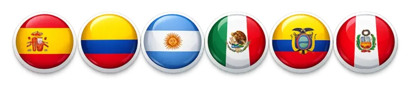 Banderas de España, Colombia, Argentina, México, Ecuador y Perú